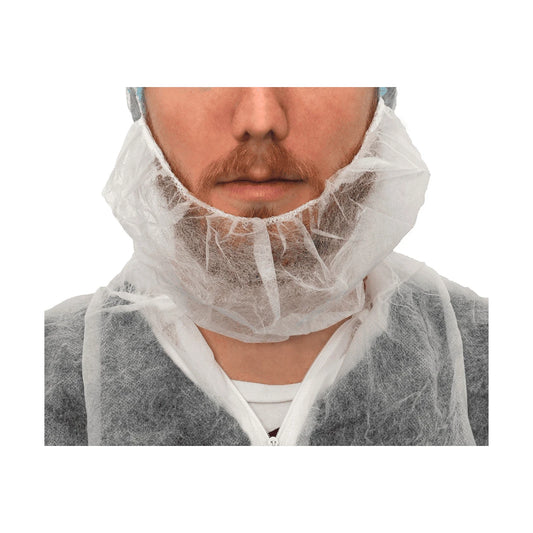 MaiMed-Beard, skægbeskyttelse af hvid fleece, med latexfri elastik, 100 stk./pk | Pakke (100 stk.)