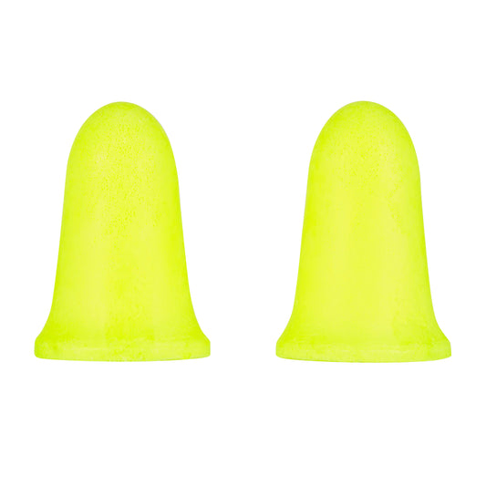 Zwei gelbe 3M™ Gehörschutzstöpsel E-A-Rsoft™ FX™ von 3M Deutschland GmbH aus weichem Polyurethanschaum stehen aufrecht vor weißem Hintergrund - mit SNR-Wert 37 dB bieten sie effektiven Schutz in lauter Umgebung.