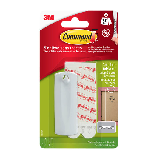 Der Command™ Sägezahn-Bildernagel 17040 (10 Packungen) von 3M Deutschland GmbH hält Bilder bis 1,8 kg - inklusive weißem Haken, Klebestreifen und französischer Anleitung. Perfekt zum Aufhängen ohne Nägel.