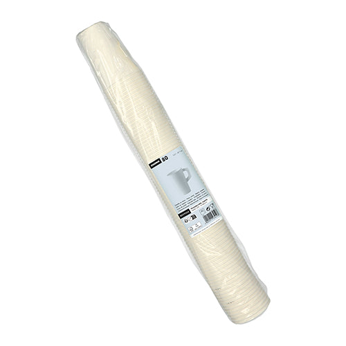 Eine Packung mit 80 weißen Starpak-Pappbechern mit Henkel, gestapelt in einer Hülle – ideal für Partys und Zusammenkünfte aller Art.