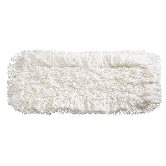 Der Haug Bürsten KG WISCHBEZUG SUPER-FRANSENMOPP (400mm, 50% Polyester/50% Baumwolle) ist ein rechteckiger weißer Staubmoppkopf mit dicken Fransen und strukturierter Mitte, abgebildet auf einem einfarbig weißen Hintergrund.