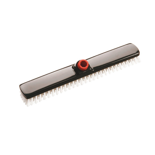 Der IN-UP Großraumwischer von Haug Bürsten KG mit weißen, harten PP-Borsten (ø 0,35mm) und rotem angewinkeltem Stielansatz reinigt effektiv große Flächen. Maße: 400x60x25mm. Abgebildet vor weißem Hintergrund.