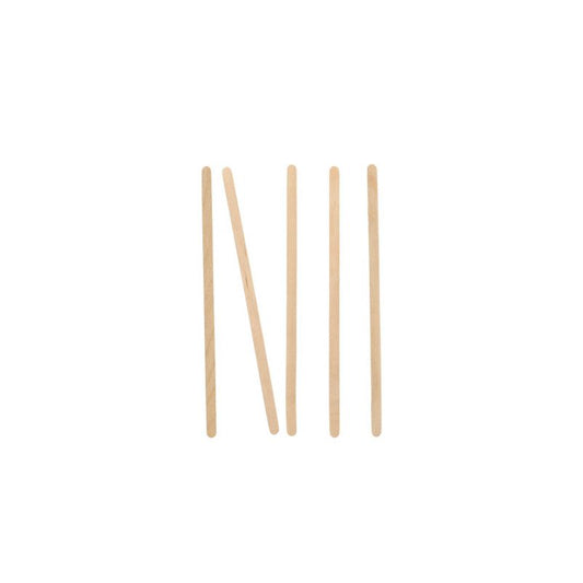 Auf weißem Untergrund sind fünf PAPSTAR Rührstäbchen „pure“ der PAPSTAR GmbH abgebildet, wobei vier Stäbchen vertikal ausgerichtet sind und eines schräg durch die Mitte verläuft.