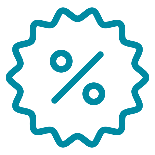 Ein blaugrünes Symbol in Form eines Sterns mit einem Prozentzeichen (%) in der Mitte.