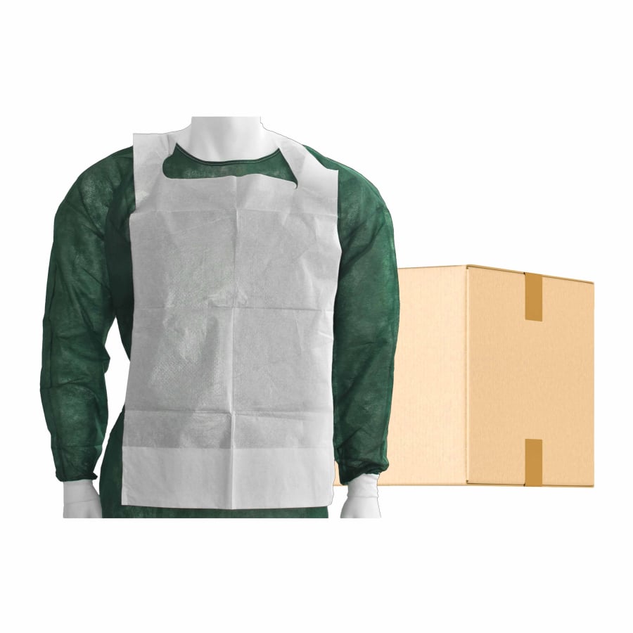 MaiMed engangsspisehagesmække med opsamlingslomme til binding, hvid, 66x37 cm - 100 stk/pk | Pakke (100 stk.)