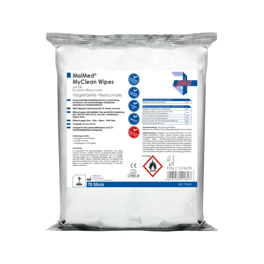MaiMed MyClean Wipes bløde XXL desi servietter, refill 70 ark, umættede, 28x30cm | Pakke (70 ark)