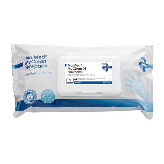 MaiMed MyClean DS Flowpack, 80 ark 20x20 cm, gennemblødte servietter | Pakke (80 stk.)