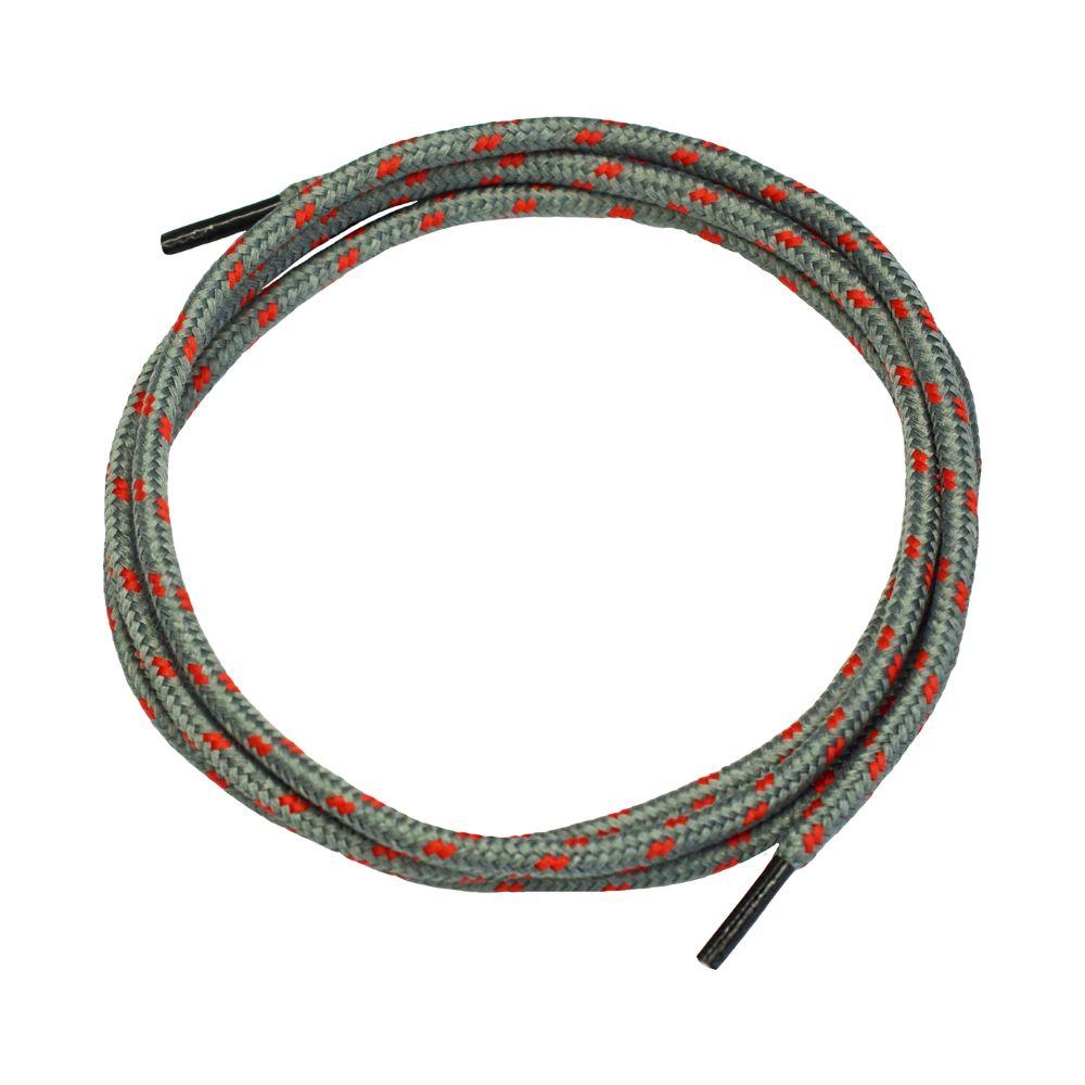 AS Arbeitsschutz GmbH NITRAS snørebånd grå/rød (120 cm, 1 par) med røde mønstre og sorte ender – stilfuldt præsenteret på hvid baggrund.