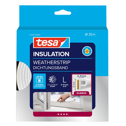 tesa INSULATION Dichtungsband Gummi L, weiß 25 m x 9 mm