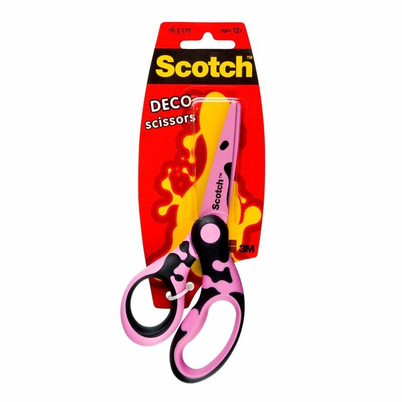 Den 16,5 cm store Scotch™ DECO saks fra 3M Deutschland GmbH fås i farverne grøn, blå eller pink (1 pr. pakke), leveres i en plastikemballage og er egnet til børn fra 12 år.