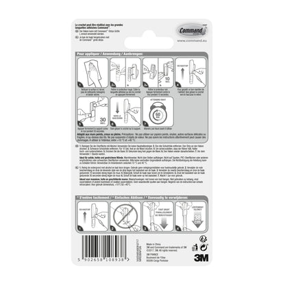 Auf der Rückseite einer Command™ Metallhaken "Modern Reflection"-Verpackung der 3M Deutschland GmbH befinden sich eine bebilderte und schriftliche Schritt-für-Schritt-Anleitung, Produktdetails, Barcode und Unternehmensinformationen am unteren Rand.