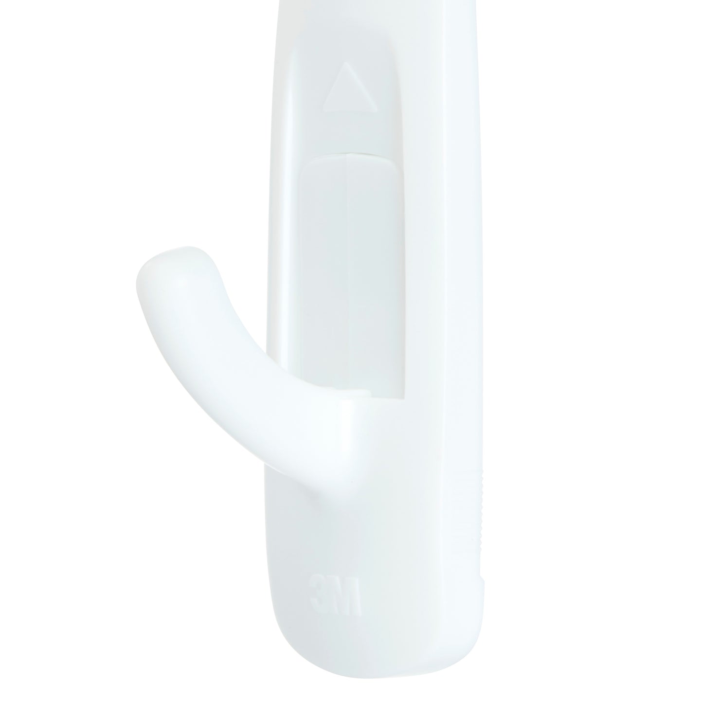 Eine Nahaufnahme des Mittelgroße Command™ Mehrzweckhaken M im Vorteilspack, 17001-2 von 3M Deutschland GmbH-ein weißer Kunststoffhaken mit gebogenem Haken und 3M Logo für beschädigungsfreie Befestigung.