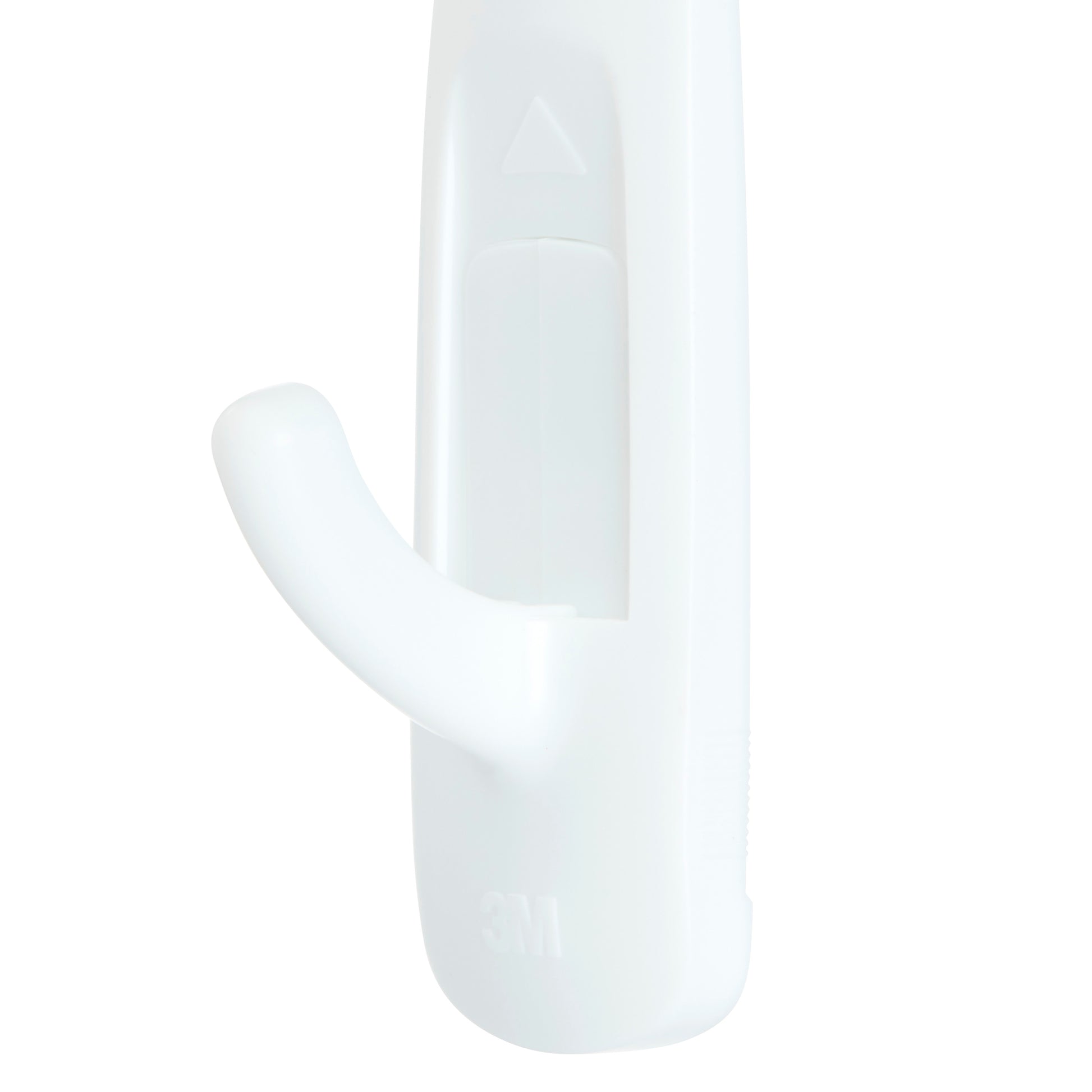 Eine Nahaufnahme des Mittelgroße Command™ Mehrzweckhaken M im Vorteilspack, 17001-2 von 3M Deutschland GmbH-ein weißer Kunststoffhaken mit gebogenem Haken und 3M Logo für beschädigungsfreie Befestigung.