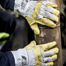 NITRAS UNIVERSAL, kunstlæderhandsker, naturlig farve / gul, EN 388 bomuld | Pakke (12 par)