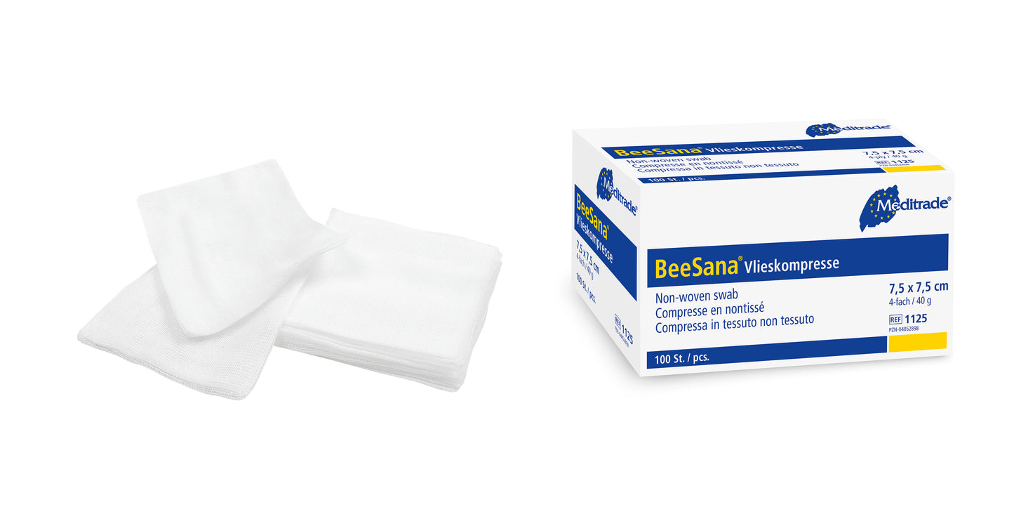 BeeSana® fleecekompress, ikke-steril, 4-fold, 40 g, 7,5 x 7,5 cm | Pakke (100 stk.)