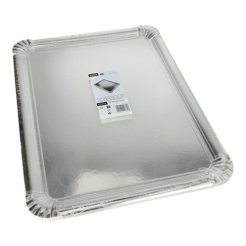Starpak 10 serveringsfade, firkantet, 34 x 45,5 cm, sølv – pap PET-belagt – i praktisk 10-pak med produktetiket; Ideel til stilfuld anretning og præsentation af dine retter.