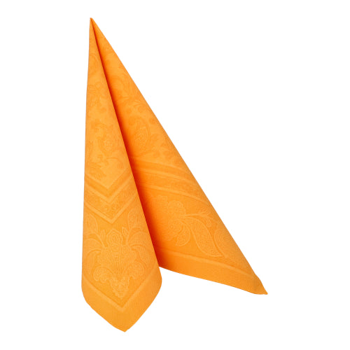 En enkelt PAPSTAR 20 servietter "ROYAL Collection" 1/4-fals (40x40 cm) fra PAPSTAR GmbH står oprejst i en trekantfold og er dekoreret med diskrete mønstre - ideel til enhver borddekoration. Baggrunden er ensfarvet hvid.