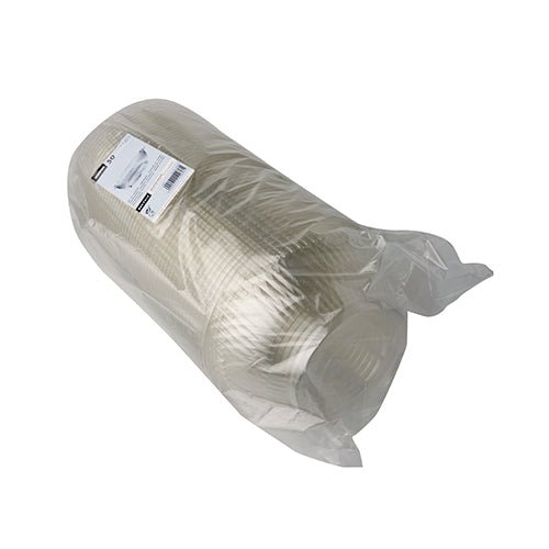 En forseglet plastikpakke indeholder en stak gennemsigtige, runde Starpak 50 salatskåle R-PET kopper med hvid sideetiket og tilbyder således en miljøvenlig mulighed til dine sammenkomster.