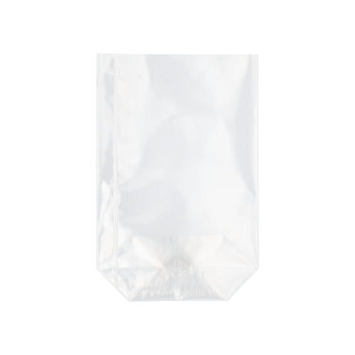 Starpak 300 bundpose af gennemsigtig PP står med flad bund oprejst mod hvid baggrund.