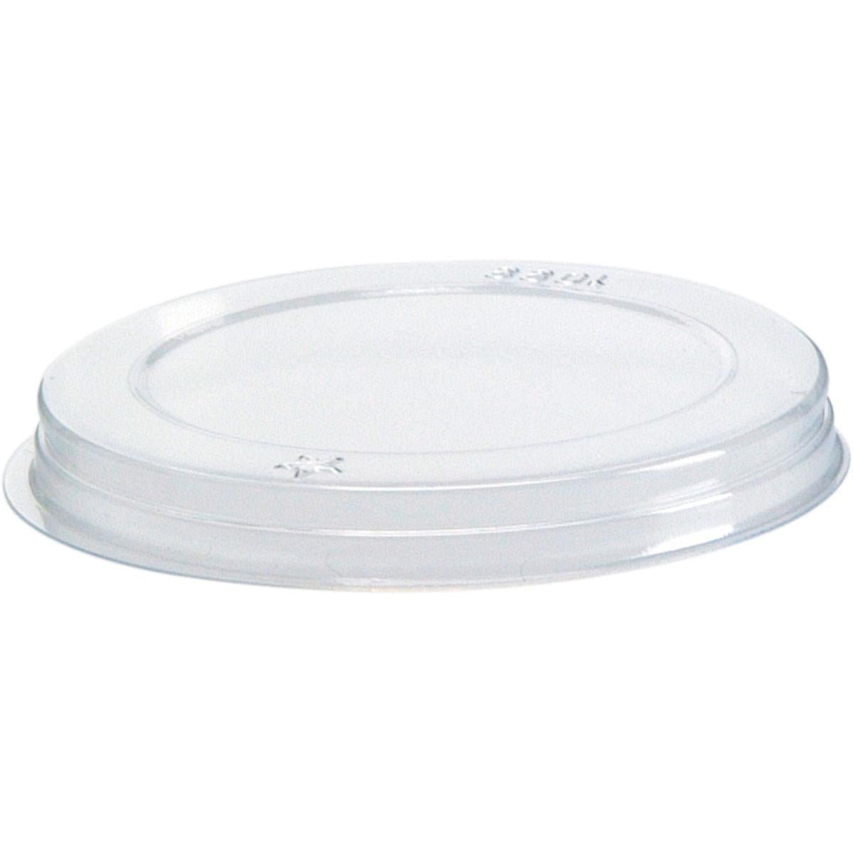 Det gennemsigtige PS-låg fra Duni GmbH er fladt, rundt med forhøjet kant og passer optimalt på beholder 127730. Perfekt som emballageløsning til gastronomi. Pakken indeholder 3400 stykker.