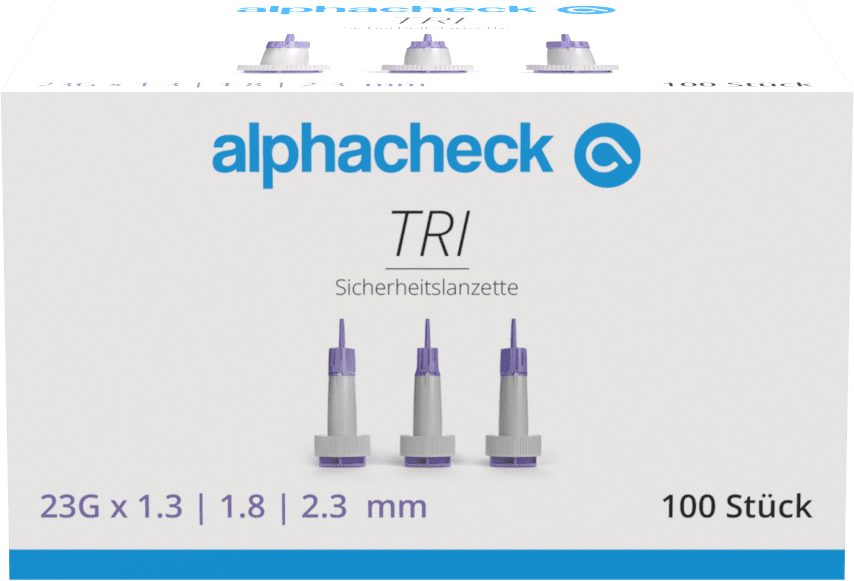 Alphacheck TRI sikkerhedslancetter 23G | Pakke (100 stk.)