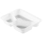 Die CPET-Schale 225x175 mm, Weiß von Duni GmbH mit drei Fächern ist eine temperaturbeständige Lebensmittelverpackung (Packung: 300 Stück) und wird leer vor weißem Hintergrund präsentiert.