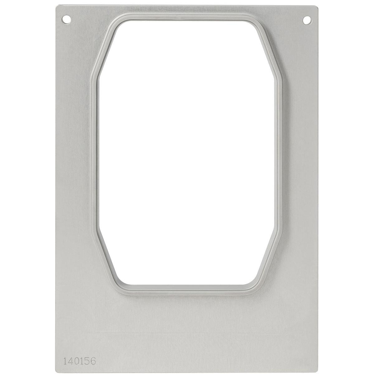 En rektangulær metalkassette DF10/20 fra Duni GmbH med afrundede hjørner og et ottekantet udsnit, afbildet på hvid baggrund. Passer til PP-skål HMR 840, 1035, 1395ml. I nederste venstre hjørne står der "140156". Pakke (1 stk.).