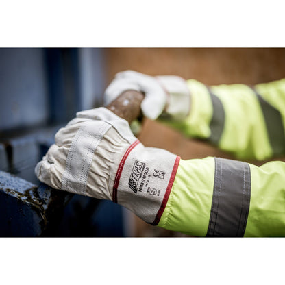 NITRAS APOLLO, fuldnarvede okseskindshandsker, naturlig farve / grå