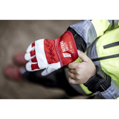 NITRAS læderhandsker til børn, rød/grå