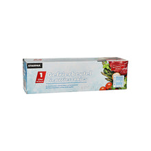 Starpak 100 Gefrierbeutel, LLDPE, 1l (24cm x 16cm), transparent in Faltschachtel zur sicheren Lebensmittelaufbewahrung; Verpackung zeigt gefrorenes Fleisch und Gemüse.