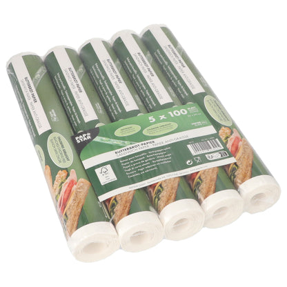 Det PAPSTAR smørrebrødspapir, 25x30 cm, hvidt, kommer i en pakke med 500 ark indpakket i krympefolie fra PAPSTAR GmbH - ideelt til at pakke madvarer.