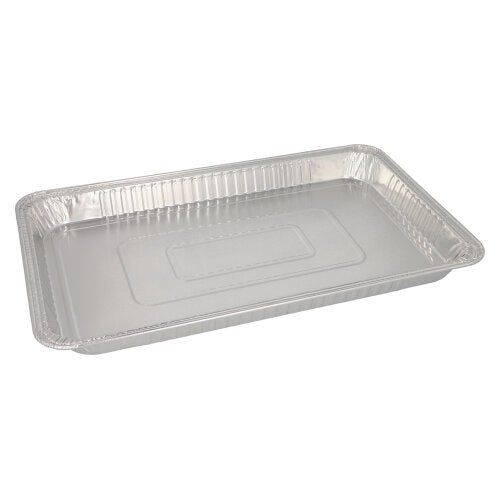 Starpak 3 Gastronorm-beholderen er en rektangulær engangsbageform af aluminium (5,2 l, 3,7 cm x 32,5 cm x 52,5 cm, 1/1), ideel til professionelle køkkener og sælges i et sæt med 3 med krympefolie. Illustration på hvid baggrund.