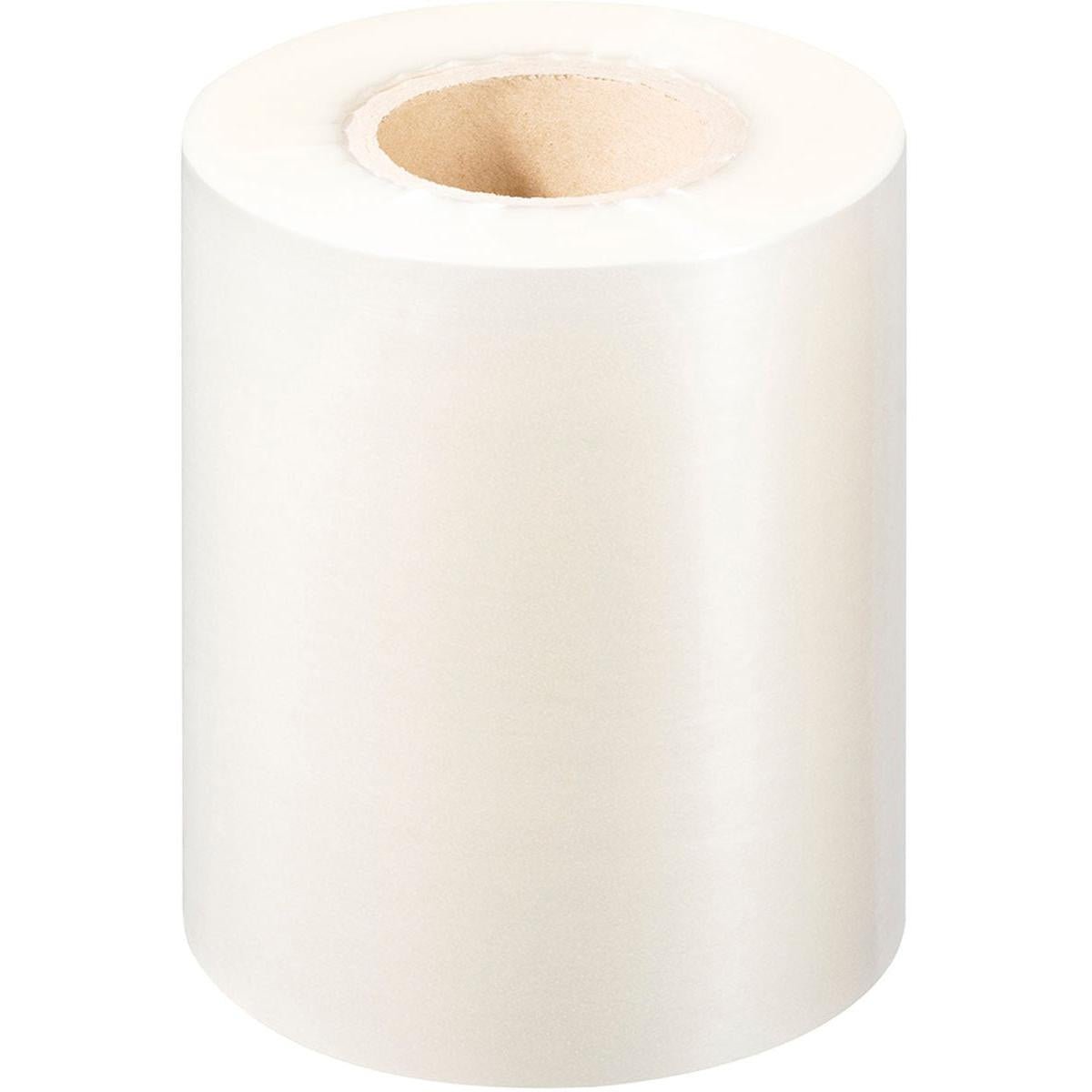 En stor rulle af PP-forseglingsfolie Antifog fra Duni GmbH står opretstående på hvid baggrund og er ideel til fødevareemballage på grund af dens Antifog-belægning.