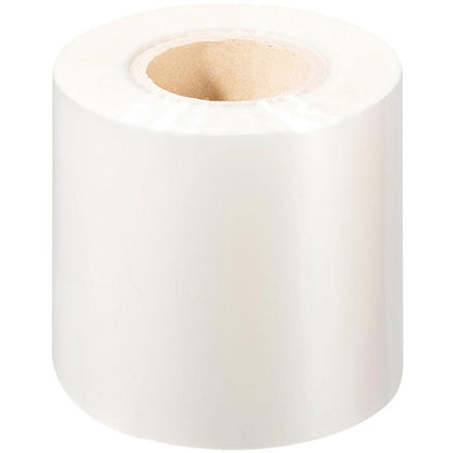 En nærbillede af en enkelt rulle hvid PP-forseglingsfolie Antifog fra Duni GmbH med brun kerne, stående opret på hvid baggrund - ideel til fødevareemballage.