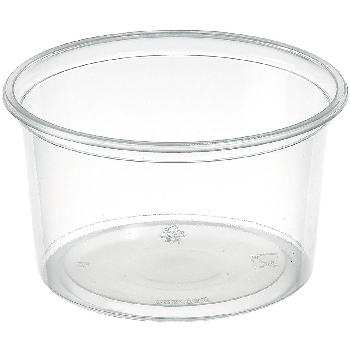 Delipack rund Transparent PP 101x101 fra Duni GmbH er en rund, klar beholder med udstående kant, ideel til opbevaring af mad. Den er forsynet med genbrugssymboler og markeringer på bunden og leveres i en pakke med 50 stykker.
