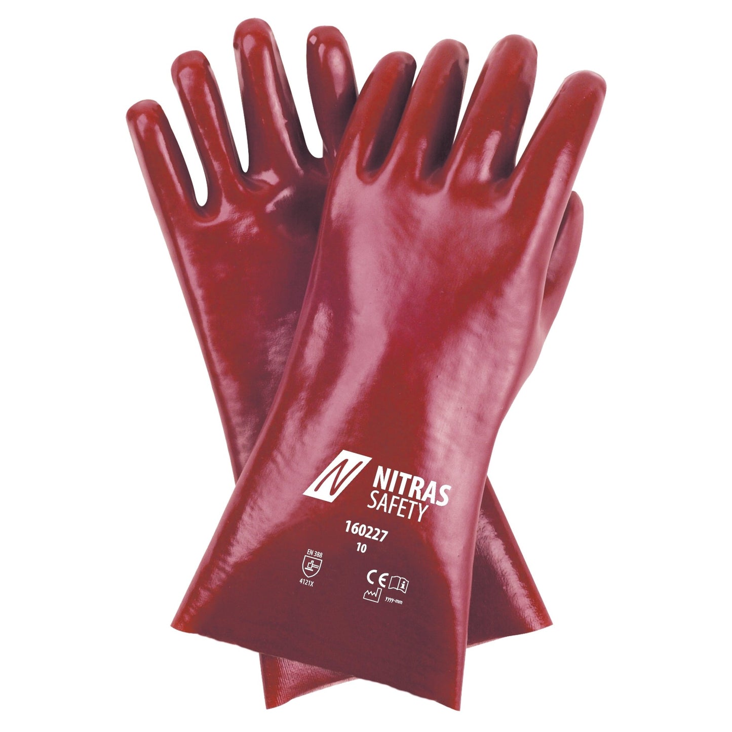NITRAS PVC-handsker, røde, EN 388 bomuldsjersey | Pakke (12 par)