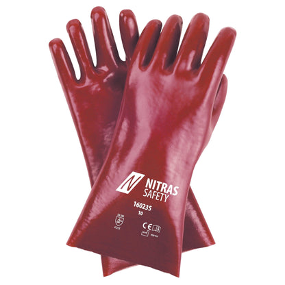 NITRAS PVC-handsker, røde, EN 388 bomuldsjersey | Pakke (12 par)