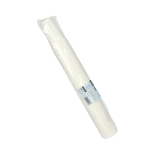 Eine versiegelte Plastikverpackung mit 100 Trinkbechern aus PP von Starpak ist gestapelt vor einem schlichten weißen Hintergrund abgebildet – ideal für Veranstaltungen.