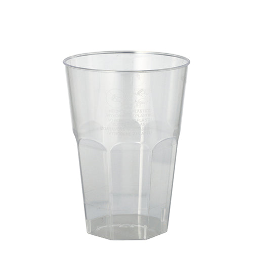 Starpak 20 glas til Caipirinha (0,3 l, Ø 8 cm, 11 cm) er gennemsigtige PS-plastikkopper med facetteret bunddesign - ideelle til servering af drikkevarer til fester og arrangementer; 20-sæt i krympefolie.