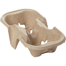 Der Becherhalter Fibre 2er PAP von Duni GmbH, mit zwei Becherfächern und mehreren Ausstanzungen für sicheren Getränketransport, liegt auf weißem Hintergrund. Die Packung enthält 200 Stück.