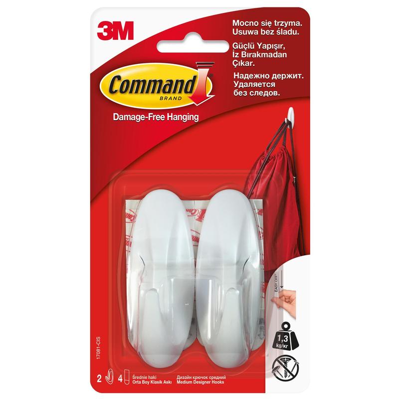 Command Designer Hook Medium 17081 2 kroge, 4 strimler | Pakke (1 stk.)