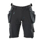 Shorts, aftagelige hængelommer, strækhåndværkershorts, sort-blå