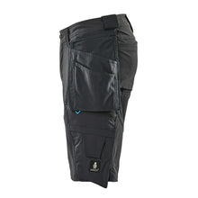 Shorts, aftagelige hængelommer, strækhåndværkershorts, sort-blå