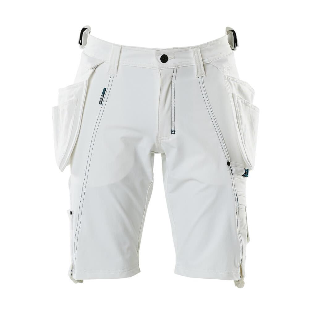 Shorts, aftagelige hængelommer, strækhåndværkershorts, hvide