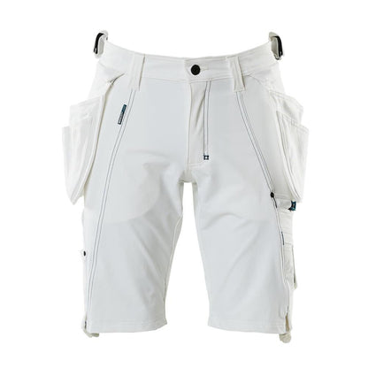 Shorts, aftagelige hængelommer, strækhåndværkershorts, hvide