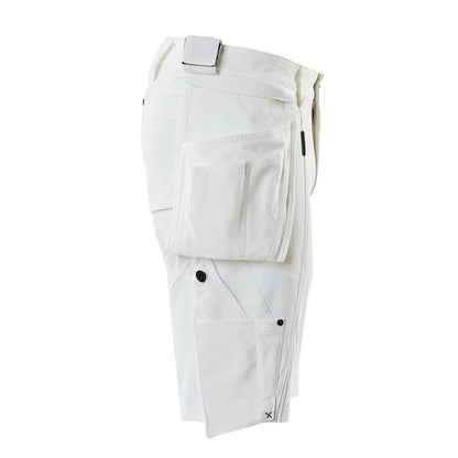 Shorts, aftagelige hængelommer, strækhåndværkershorts, hvide