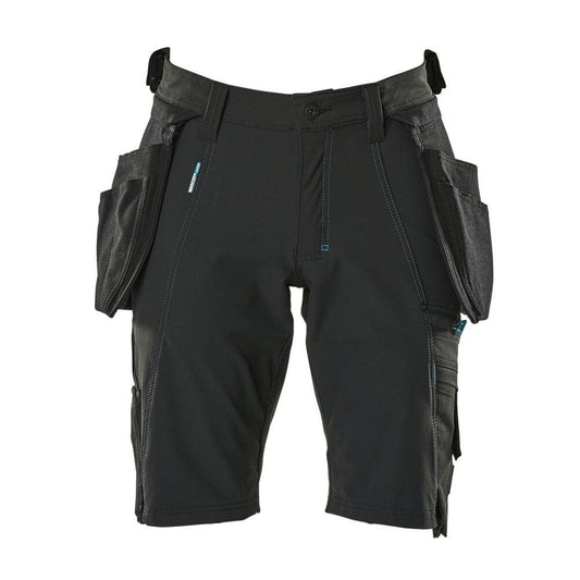 Shorts, aftagelige hængelommer, strækhåndværkershorts, sorte