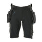 Shorts, aftagelige hængelommer, strækhåndværkershorts, sorte
