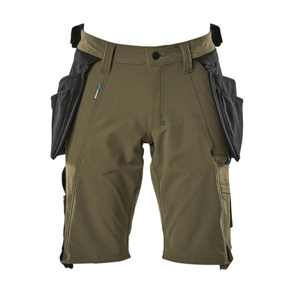 Shorts, aftagelige hængelommer, strækhåndværkershorts, mosgrønne