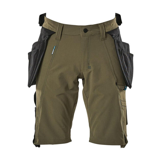 Shorts, aftagelige hængelommer, strækhåndværkershorts, mosgrønne